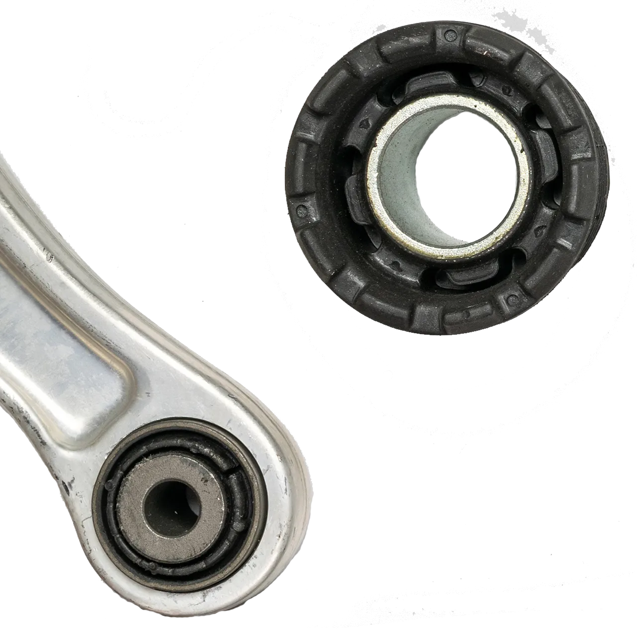 Weißes Autoteil. Satz neuer Autoteile aus Metall